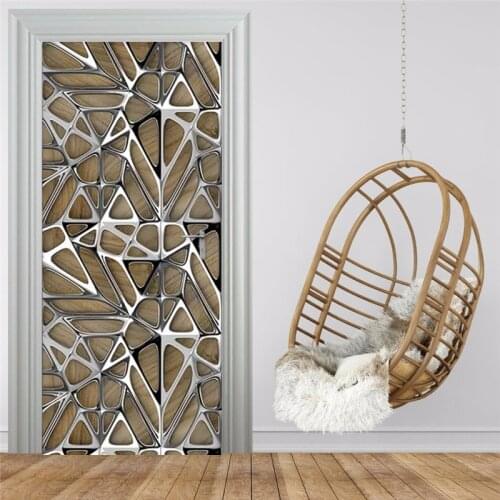 Modern Art Geometry Door Sticker 3D Imitation Metal Texture Photo Wallpaper Living Room Study Luxury Home Decor 3D Wall Stickers