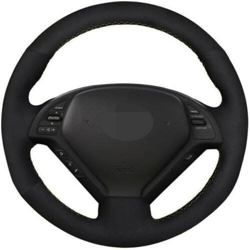 Car Steering Wheel Cover Hand-stitched Black Genuine Leather Suede For Infiniti G G25 G35 G37 EX EX35 EX37 Q Q40 Q60 QX50 (US)