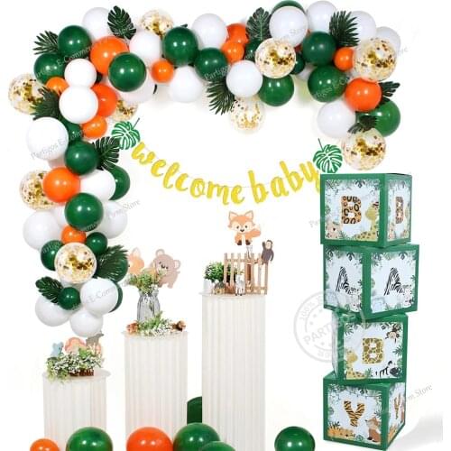 Animal Balloon-Box Baby Birthday Party Balloons Box Safari Party Forest Decoration Kids First 1st Birthday Jungle Party Supplies