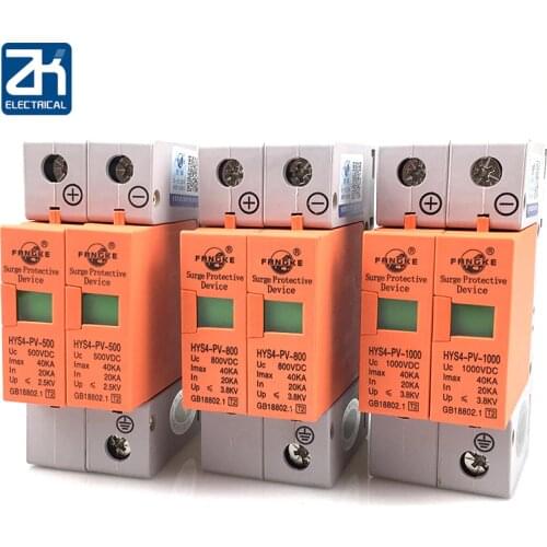 Dc 1000V 800V 500V 20ka~40ka 2P 2Pole Spd House Surge Protector Protective Low-voltage Arrester Device 35mm Din Rail