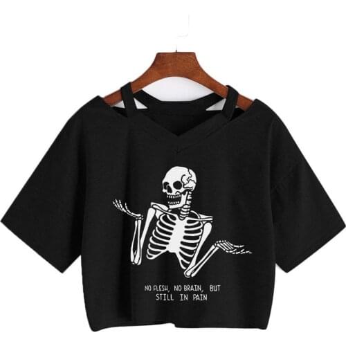 Women Skull inspiration Tee Summer Punk Skull Grunge T-shirt V-nekc Short sleeve Female Crop tops Gothic Harajuku Vintage Shirt