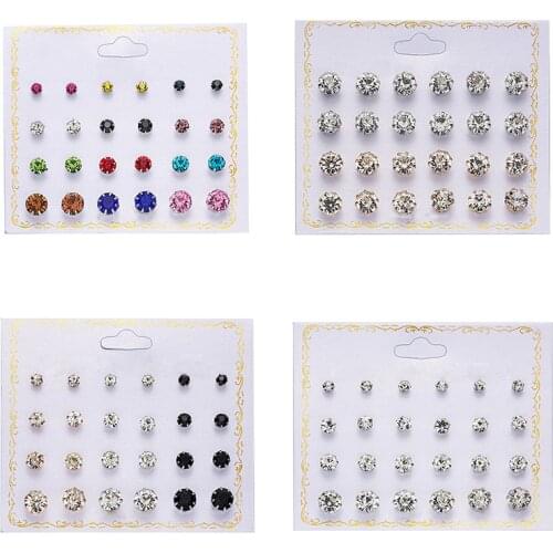 Fashion 12 pair/set Women Round Crystal Stud Earrings for Women Cubic Zircon Piercing Earrings for Girls Jewelry Gift
