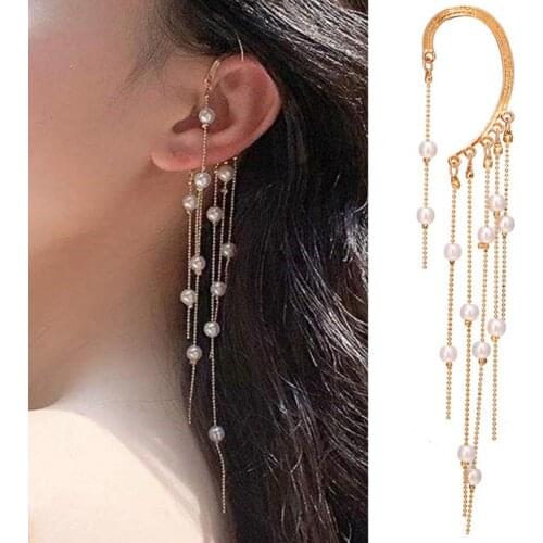 2021 Fashion Round Snake Chain Earring Tassel Imitation Pearl Bohemian All Match Gold Long Stud Earrings for Women Jewelry