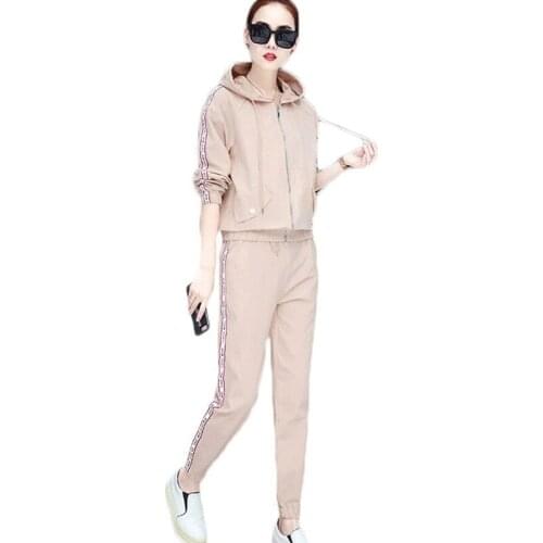 Spring 2019 Female Tracksuit Women Set Outfit Fashion Solid Two Pieces Suits Casual Long-Sleeve Zipper Cardigan Top Trousers