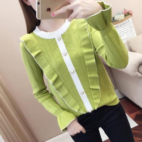 Winter Clothes Women Ruffles Knitted Sweaters Pullovers Autumn Jumpers Sweater Female Pull Femme Flare Sleeve Korean Tops 2021