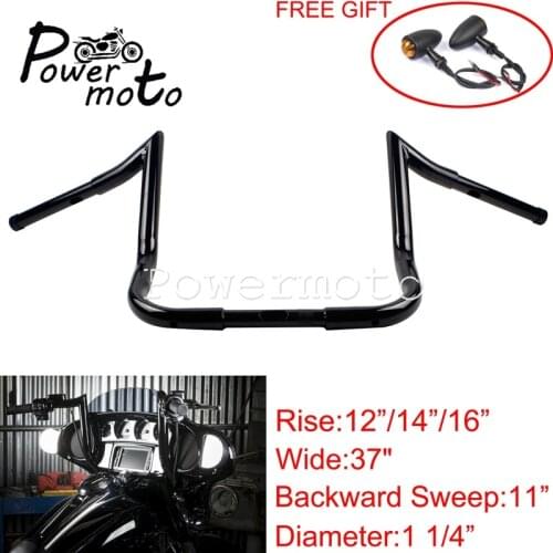 1 1/4" 12" 14" 16" Rise Ape Hanger Handlebars Batwing Fairing Drag Bar for Harley Touring Dressers Baggers FLHT FLHTC 1982-UP