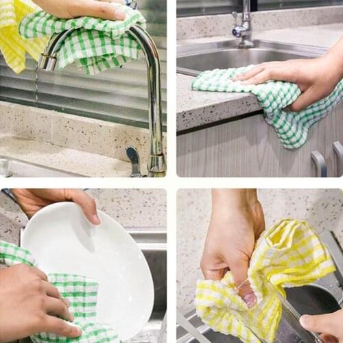 1 Pcs Kitchen Tea Towels Absorbent Non-linting Blue Green Kitchen Plaid Towels Red Dish Yellow Pure Cloth Cleaning Cotton D X5Z3