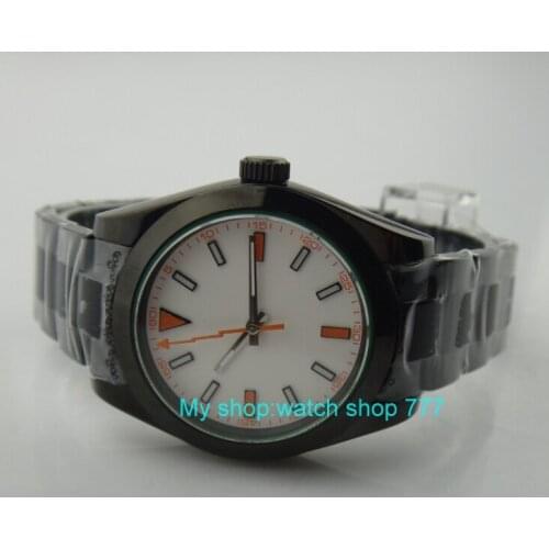 40MM PARNIS white dial Automatic Self-Wind movement Sapphire Crystal mens watch luminous Mechanical Wristwatches PVD case 40sk