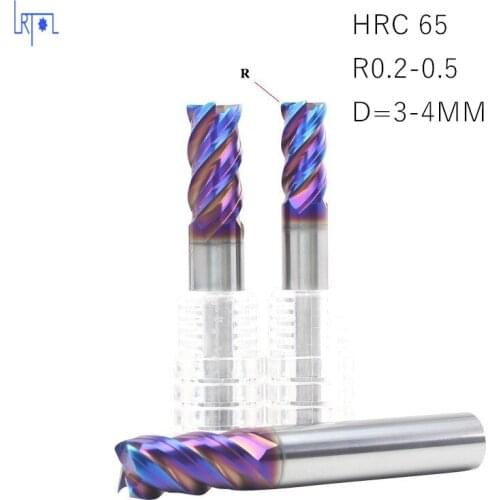 5pcs hrc65 R0.2 0.5*D3 4*50L solide Carbide tungsten 4 Flutes Corner Radius End mill CNC Spiral Router bits Milling Tools