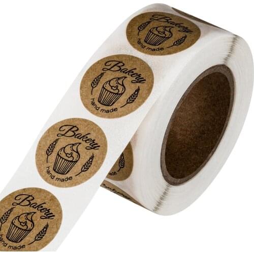 50-500pcs 1in kraft paper hand made stickers "bakery" scrapbooking for Cookie boxes seal labels sticker cute stationery sticke