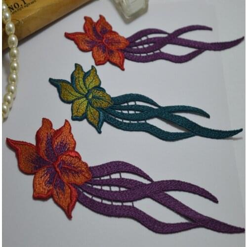 6pcs/lot)3colors feather shape Wedding Dress Decorated a variety of embroidery Flower Applique Sew On Lace Patches092518