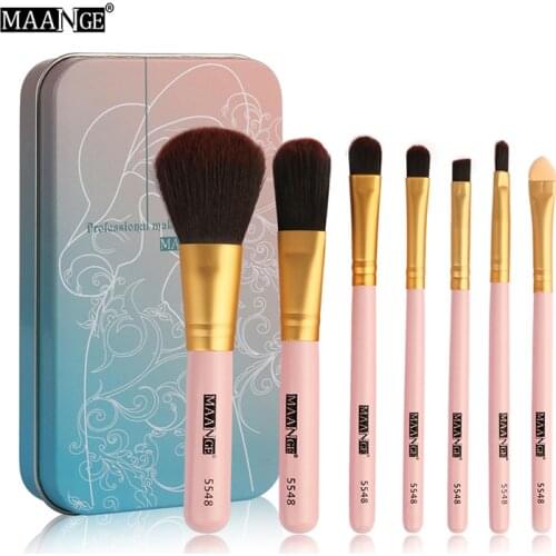 7pcs/set Portable Professional Makeup brushes Eye Shadow Foudation Powder Eyebrow Lip Cosmetic Tools With Iron Box