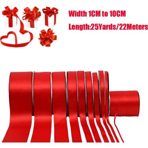 25Yards/Roll) Width 1CM to 10CM Red Color Single Face Satin Ribbon DIY Gift Wrapping Christmas Wedding Party Gift Ribbons