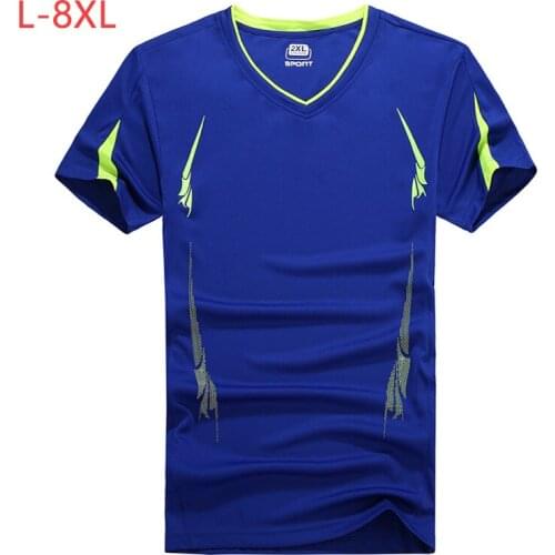 M-9XL Men Big Size Quick Dry Solid T-Shirts Summer Male Casual Bodybuilding Sportswear Thin V-Neck Varsity Top Tee Shirt CF183