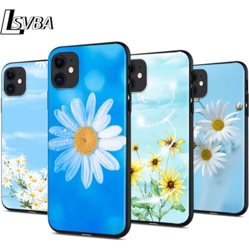 Daisy Sunflower Floral Flower For iPhone 12 11 XS Pro Max Mini XR X 8 7 6 6S Plus 5 SE 2020 Black Cover Phone Case