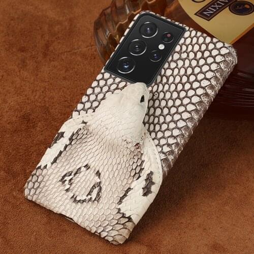 Real Snakeskin Leather 3D Snake Head Case for Samsung Galaxy S21 Ultra S20 FE S8 S9 S10 Plus Note 20 10 9 A50 A71 A72 A51 A52