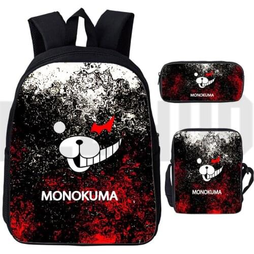 Danganronpa Monokuma Backpack Backpack 3 Pcs/Set Anime School Bags for Teenage Girl Mochila 3D Print Dangan Ronpa Laptop Bag