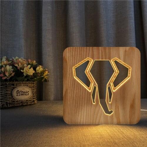 Animal World Wild elephant Shape Wood Table Lamp Childrens Room Decoration Creative USB bedroom Night Light Christmas Lights