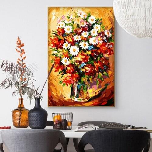DIY digital painting chrysanthemum and vase art deco painting creative living room hand-painted decompression