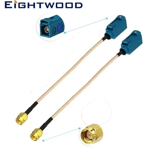 Eightwood 2pcs Car GPS Radio Aerial DAB Antenna Adapter Cable Fakra Z Jack Female to SMA Plug Male Pigtail Cable RG316 15cm