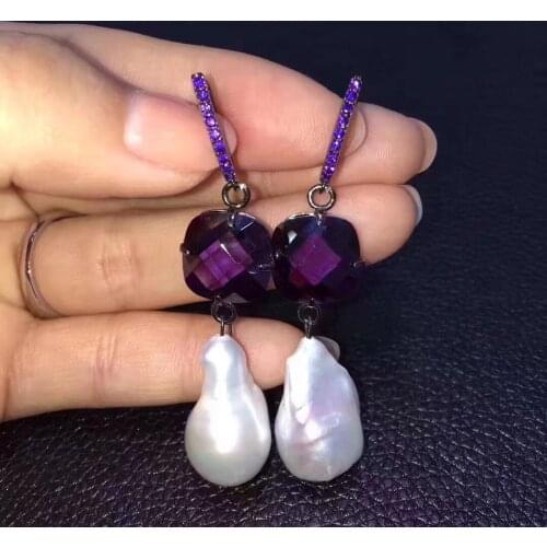 Elegant Purple Crystal Dangle Keshi Earrings Baroque Pearl Earrings Jewelry Lady Gifts