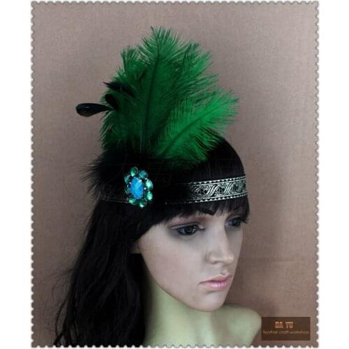 Green Color Feather Headdress Hand Made Costume Feather Headband Fashion Party Headwear for Adults and Kids