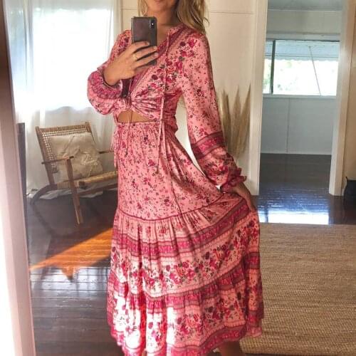 Jastie 2020 New Women Skirts Floral Print Boho Beach Tassels Elastic Waist Ethnic Vintage Midi Skirts Bottoms Female saia Jupe