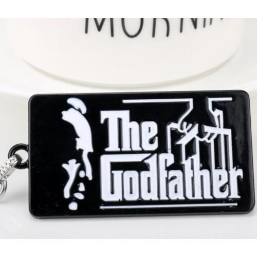 Movie The Godfather Jewelry Square Shape Pendant Keychain Letter The Godfather Black Enamel Metal Tag Collection Gift for Friend