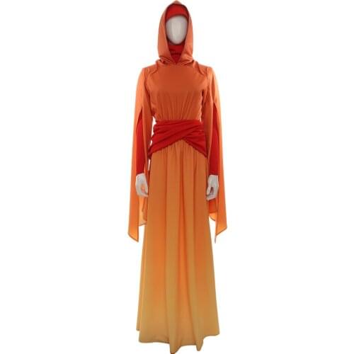 Padme Amidala Queen Cosplay Costume Fancy Halloween Princess Handmaidens Dress Orange Robe Women Party Suit