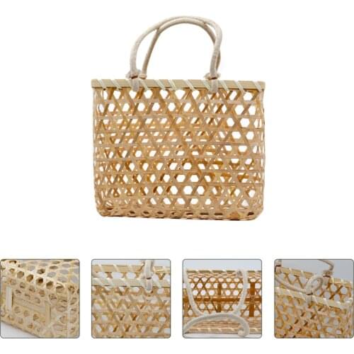 1Pc Creative Bamboo Woven Storage Basket Flower Basket Fruit Basket (Wood Color)