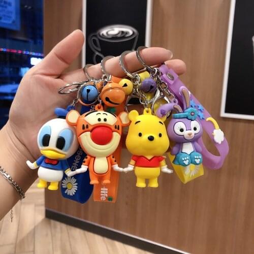 Disney Mickey Minnie Action Toy Figure Keychain Ring Cartoon Animal Anime Stitch Mini Figure Model Girl Children Kids Toys Gift