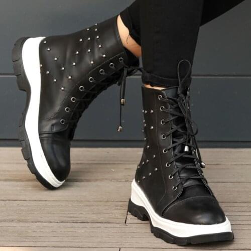 Mio Gusto Brand Ryan Black and White Colors High Quality 5Cm Flat Winter Sport Women 's Ankle Boots, platform boots , women boots , goth , shoes for women 2020