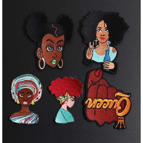 Fashion Hip Hop Rock Girl Patches for Clothing Decor 3D Diy Punk African Woman Queen Appliques High Quality Embroidered Badges