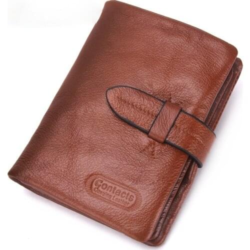 Mens wallet top layer cowhide fashion casual buckle mens bag