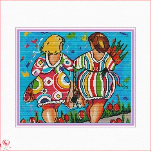 Fat Buttocks Sister Deep Printed Cross Stitch Kits Counted Canvas Embroidery Sets 11CT 14CT DIY Handmade Needlework Home Deco