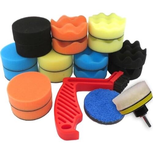 21Pcs 3inch (80mm) Car Foam Drill Polishing Pad Kit Car Polishing Disc 16pcs Buffing Pads,Wool Pads,Multifunctional Cleaning