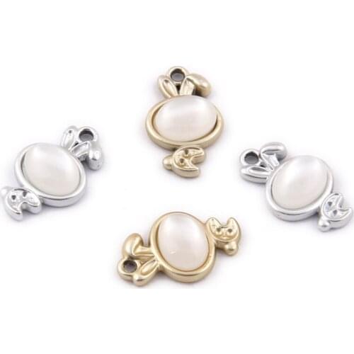 New Arrival 70pcs/Lot 16*10MM 16*10MM Acrylic Pearl Paved Dull Silver Gold Tone Plated Alloy Animal Rabbit Pendant Charms