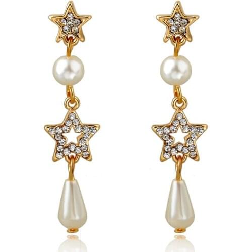 MELIHE Low 2019 New Imitated Pearl Drop Earrings Women Crystal Star Earring Gold Color Wedding Jewelry Free Shipping SER150039