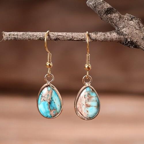 New Women Natural Teardrop Earrings Blue Stone Earrings European Jewelry Gifts For Her Dropshipping
