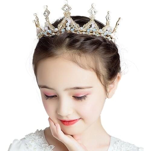 1 new crown headband girl headdress princess party princess girl crown crystal big headband pink kids birthday hair accessory