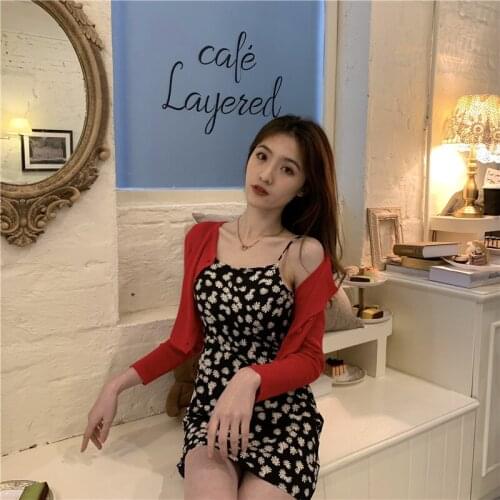 Summer new chiffon floral daisy base suspender dress