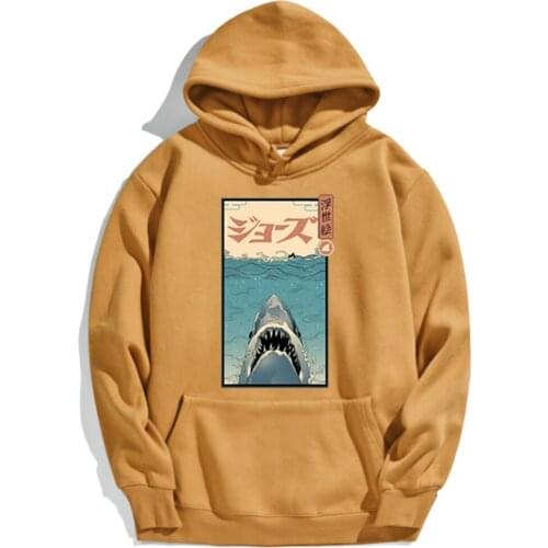 Ferocious Marine Life Shark Hoodie Male Japanese Ukiyo E Pattern Pullovers Man Brand Cool Loose Comfortable Tracksuit Mens