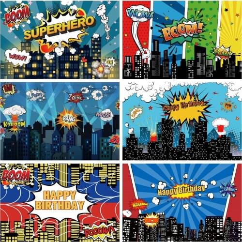 Yeele Cartoon Superhero City Building Super Hero Baby Birthday Party Backdrop Vinyl Photography Background For Photo Studio