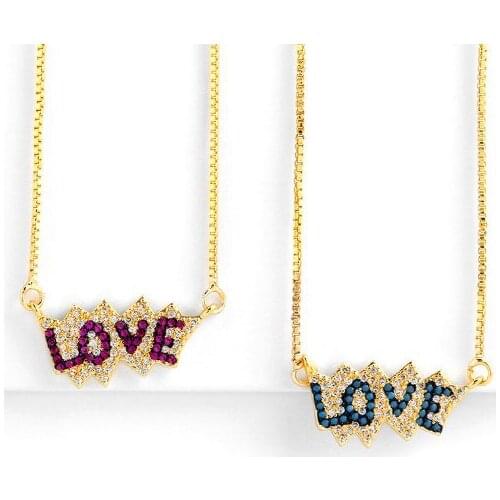 Love multicolor micro pave cz zircon cubic zirconia necklace copper Clavicle gold plated Snake Chain Choker Pendant thh34