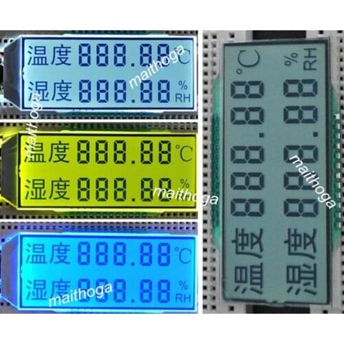 24P HTN Positive Double Row 5-Digits Segment LCD Panel with Temperature Humidity Symbol White/Yellow Green/Blue Backlight 3.3V