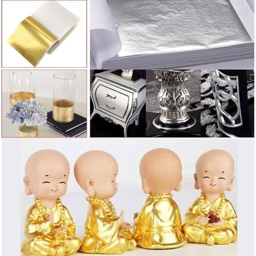 100 Sheets Practical K Pure Shiny Gold Leaf for Gilding Funiture Lines Wall Crafts Handicrafts Gilding Decoration