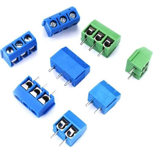 100Pcs/lot KF301-5.0-2P KF301-3P Pitch 5.0mm pitch Straight Pin 2P 3P Spliceable Screw PCB Terminal Block Connector Blue Green