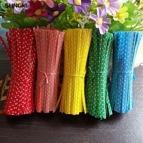 100Pcs/pack Metallic Dot Twist Ties Wire Cello Bags Lollipop Pack Fastener Sealing For Cake Pops Candy
