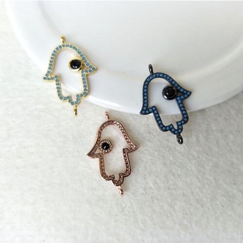 10Pecs Tiny CZ crystal Hamsa Hand Connector CZ zircon Micro pave Pendant Charm Jewelry Finding DIY Bracelet necklace making C123