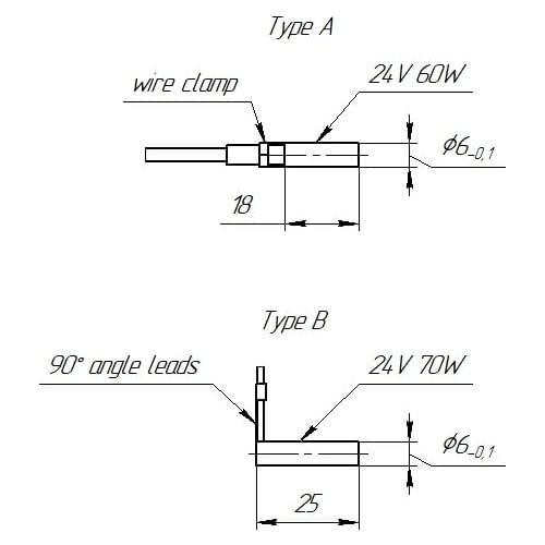 2types Dia.6mm cartridge heating rod for 3D printer